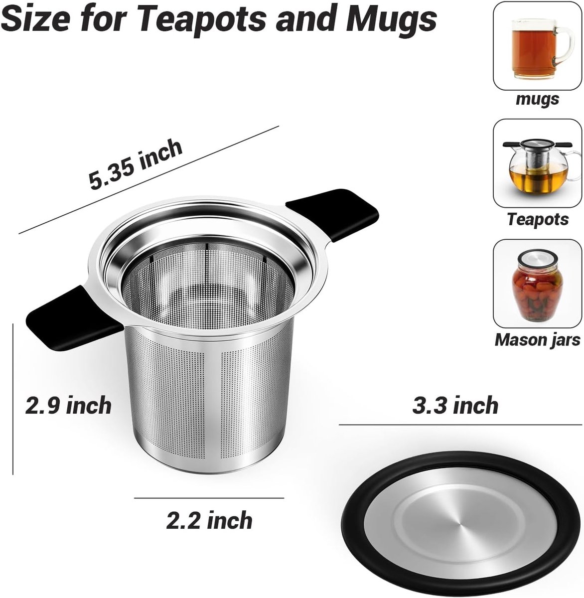 Stainless steel tea infuser - Fine strainer - Heat-resistant handle - For loose tea in teapots and mugs - Image 5