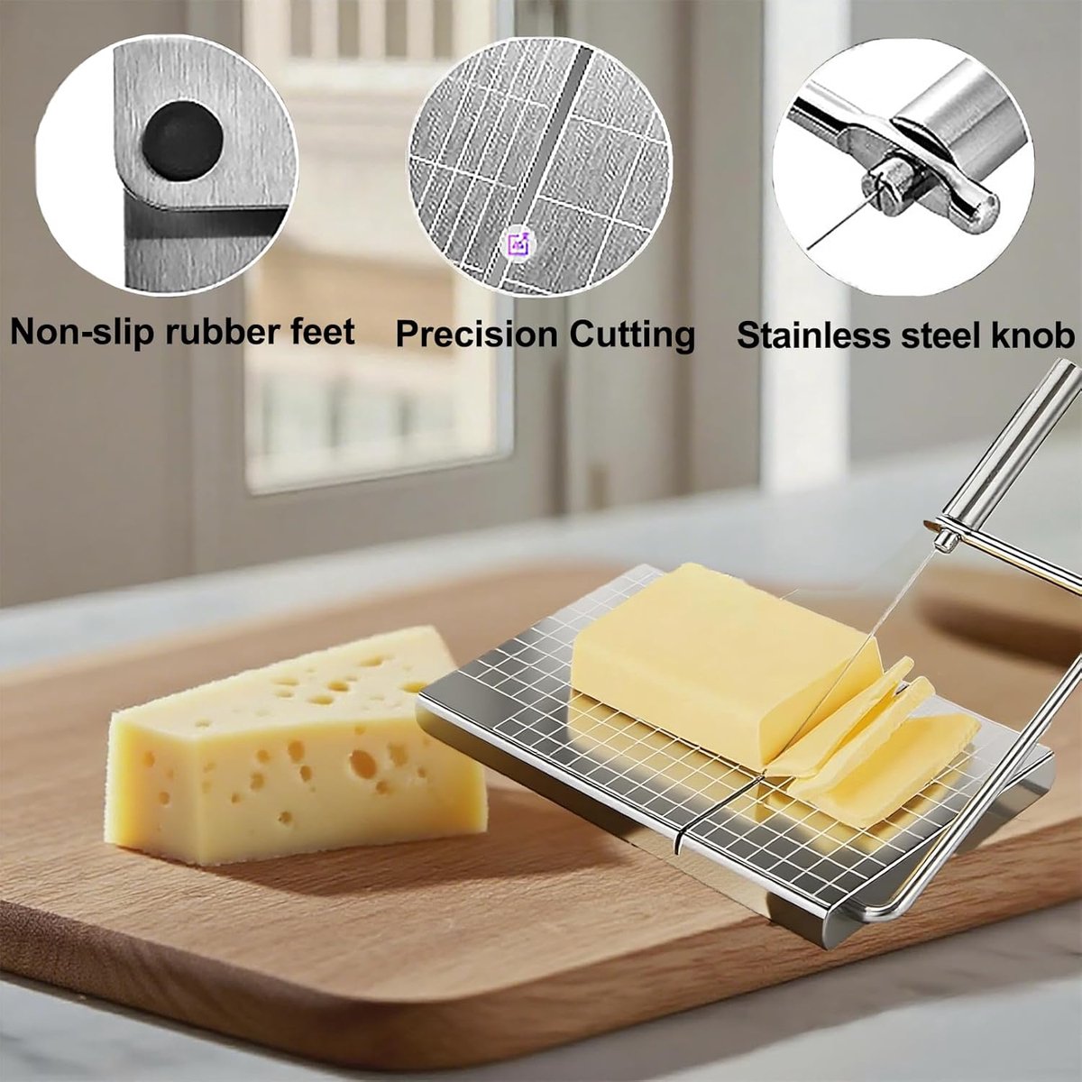 Cheese Slicer with Measuring Scale - 6 Interchangeable Blades - Precision Cutting - Dishwasher Safe - Cheese Lovers & Home Use - Image 2