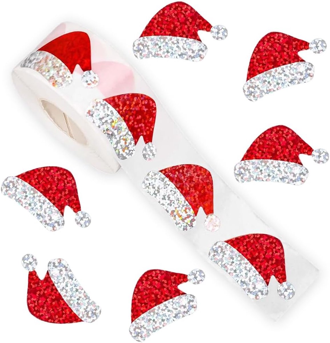 500 Christmas stickers on a roll - 3 cm red Santa hat - self-adhesive stickers for winter - for Christmas, envelopes, invitations, greeting cards, party supplies - Image 1