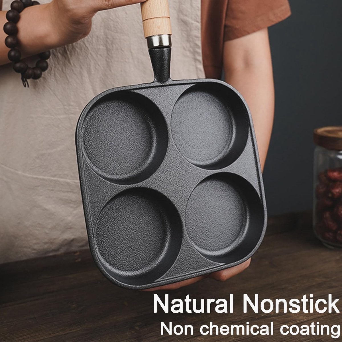 Four-pan 18 cm - Cast Iron - Natural Non-Stick Coating - For Eggs & Hamburgers - Image 5