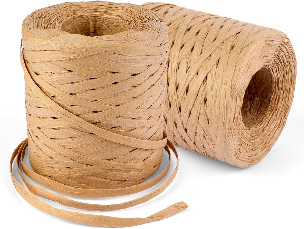 2 rolls of raffia ribbon - natural raffia paper twine - gift wrapping Christmas crafting DIY decoration - 1/4 inch (kraft) - Image 1