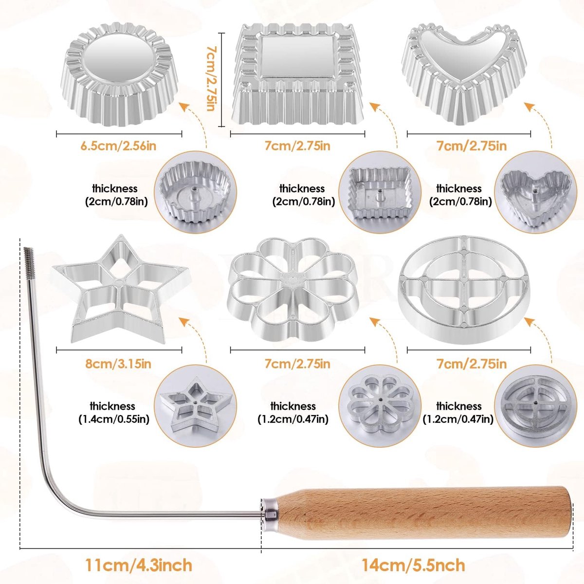 4-Piece Rosette Shaper Set - Cast Aluminum with Wooden Handle - For Coffee Cookies, Bunuelos & Funnel Cookies - Image 2
