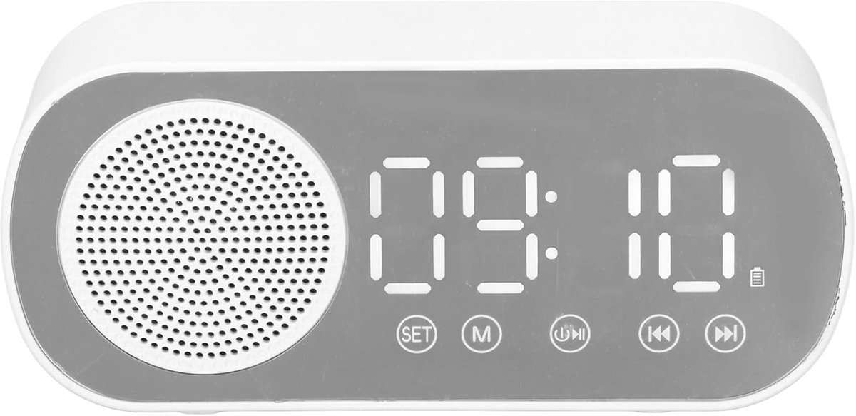 Bluetooth speaker alarm clock - with LED mirror display, radio, weather forecast - two high-volume alarms - suitable for deep sleepers - white - Image 1