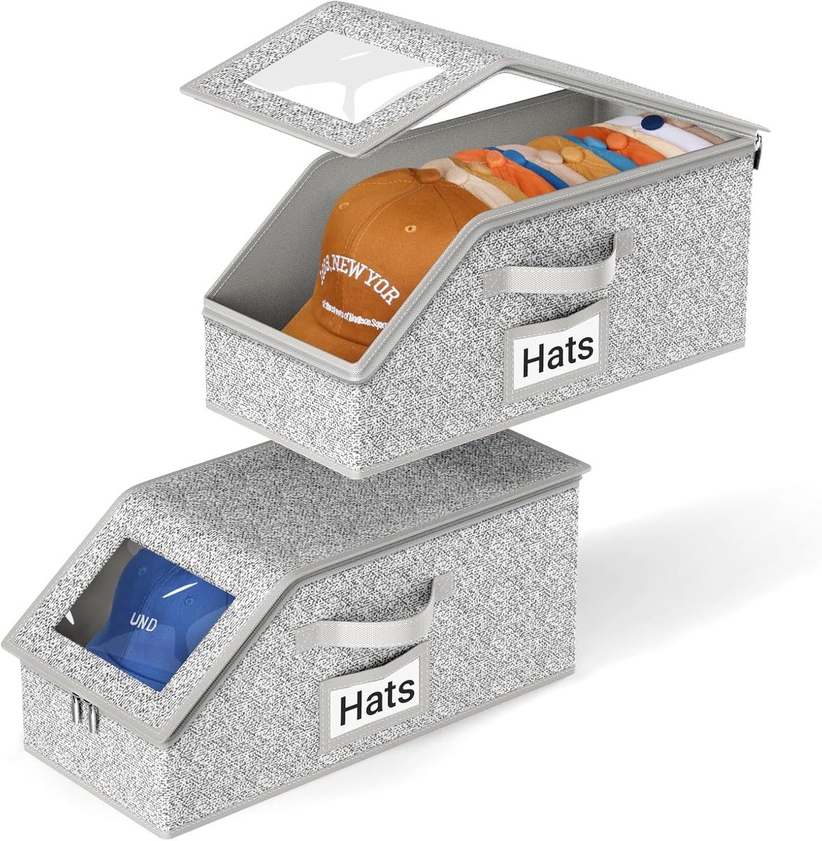 2-Pack Storage Boxes for Caps - Storage Solution for Up to 24 Baseball Caps - Stackable 2-in-1 Hat Box - Image 1