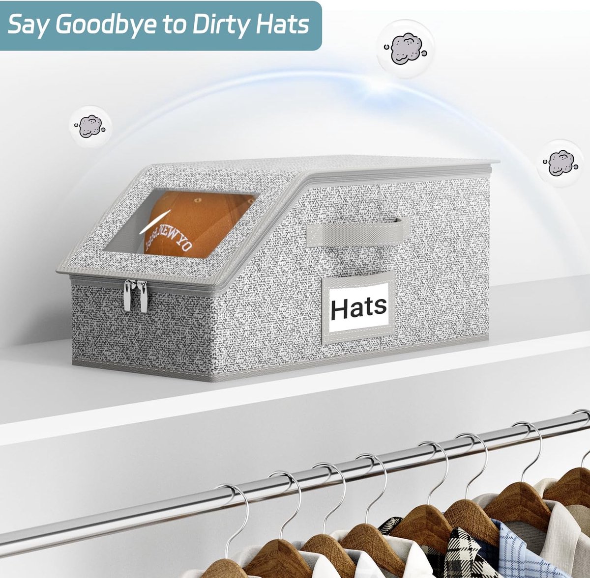 2-Pack Storage Boxes for Caps - Storage Solution for Up to 24 Baseball Caps - Stackable 2-in-1 Hat Box - Image 4
