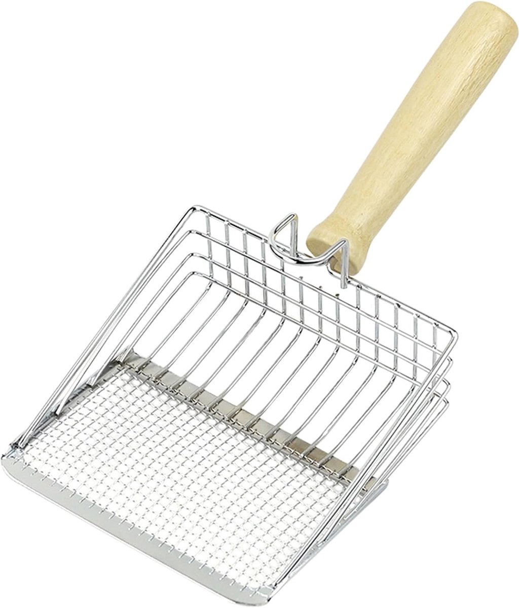 Stainless Steel Cat Litter Scoop with Wooden Handle - Two-in-One Function - Standard Included - Image 1