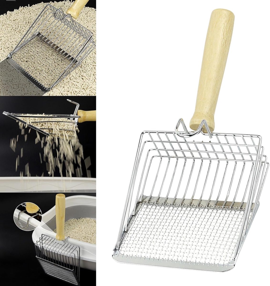 Stainless Steel Cat Litter Scoop with Wooden Handle - Two-in-One Function - Standard Included - Image 2