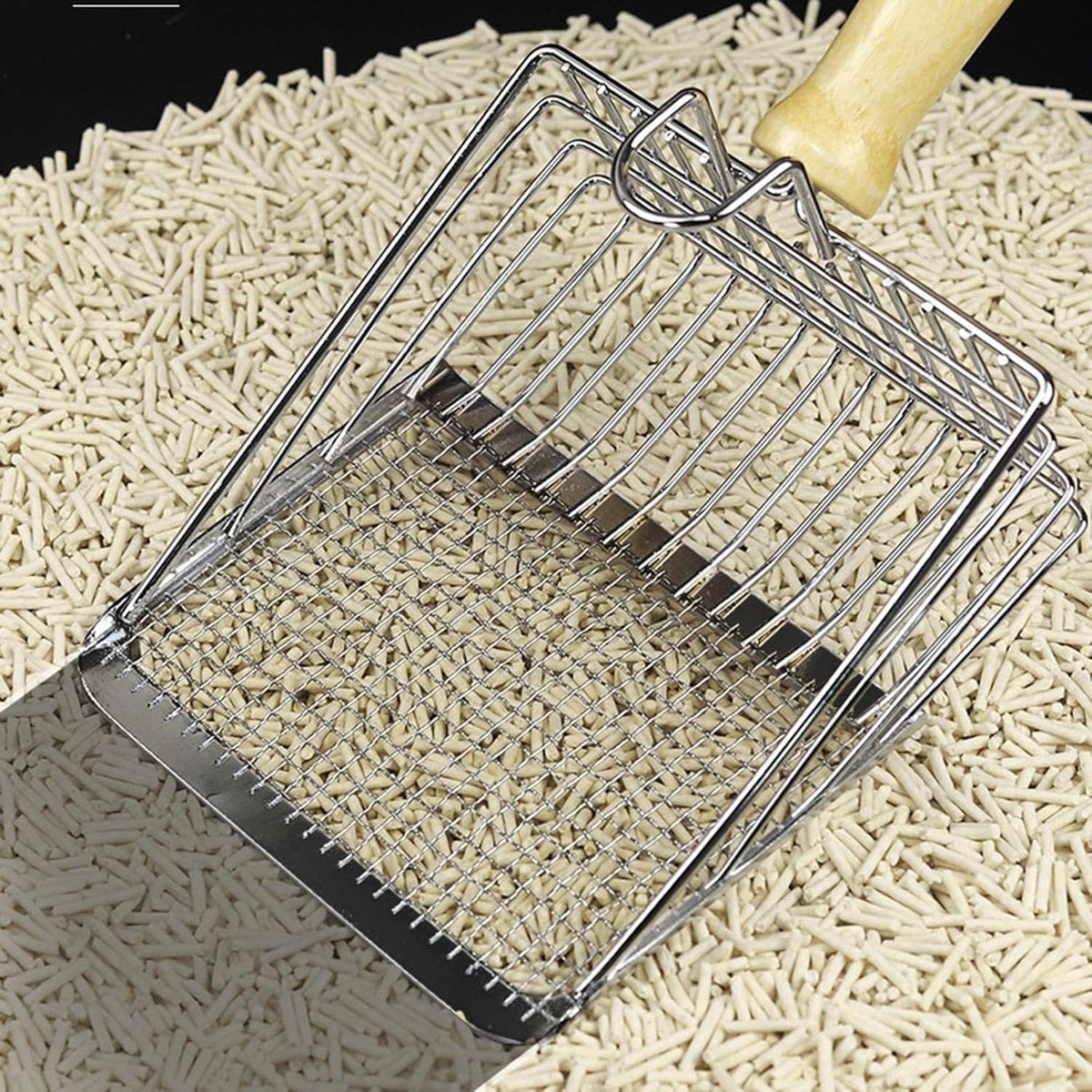 Stainless Steel Cat Litter Scoop with Wooden Handle - Two-in-One Function - Standard Included - Image 4