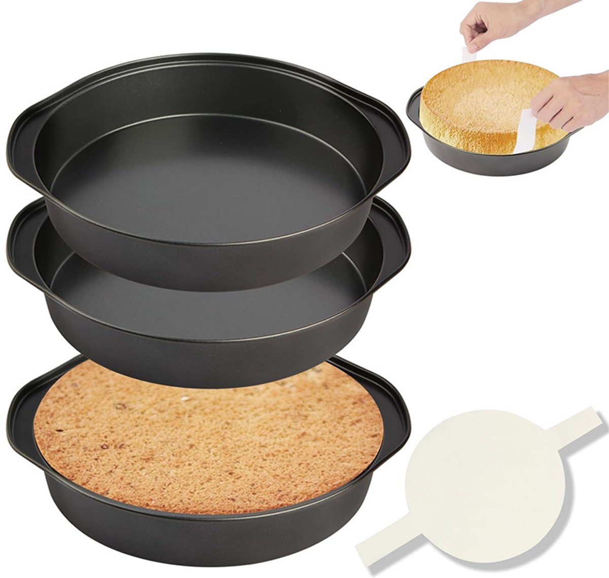 Set of 1 20 cm round baking pan - non-stick carbon steel baking pans with 50 baking paper, dishwasher safe, durable for layer cakes, birthday and Christmas pastries - Image 1