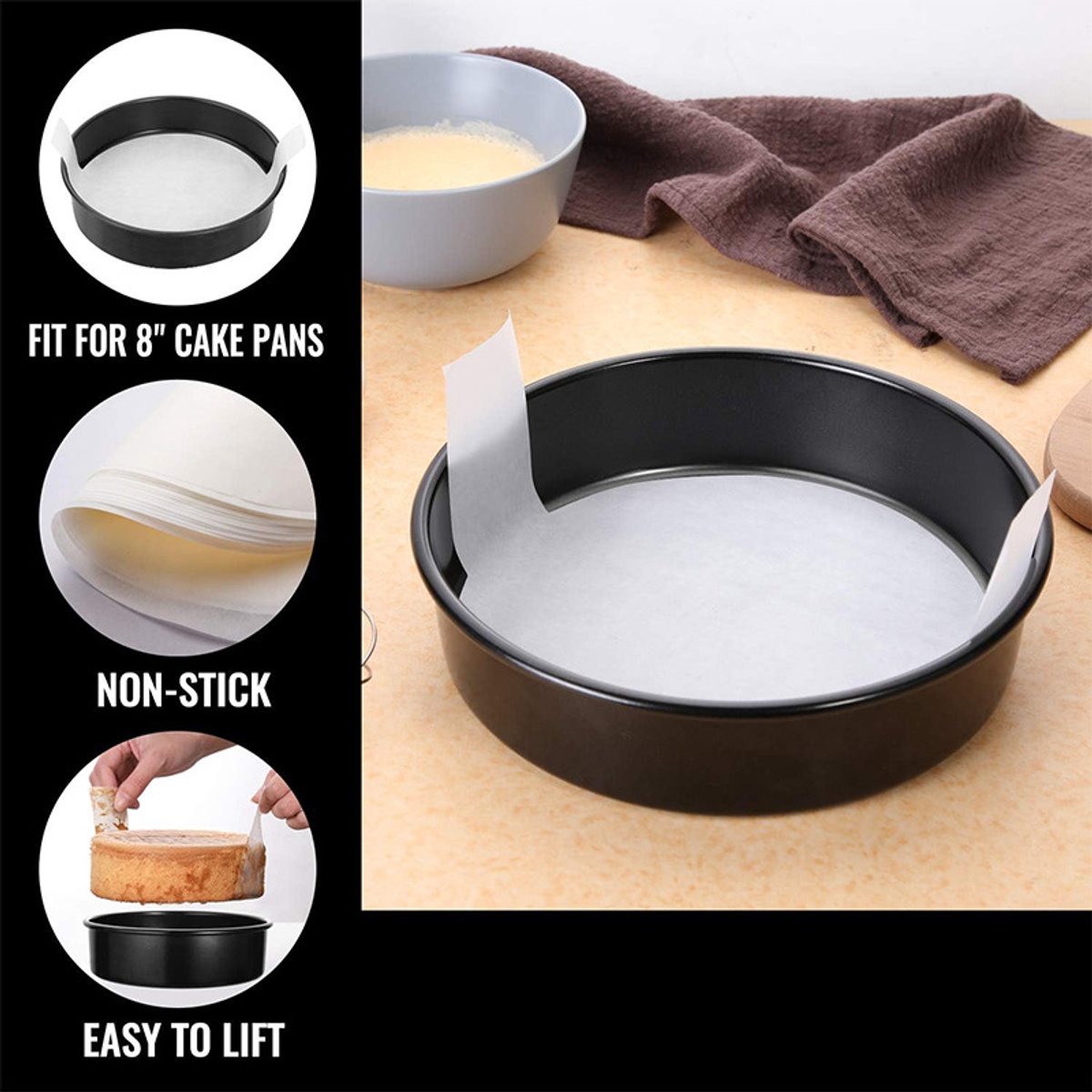 Set of 1 20 cm round baking pan - non-stick carbon steel baking pans with 50 baking paper, dishwasher safe, durable for layer cakes, birthday and Christmas pastries - Image 5