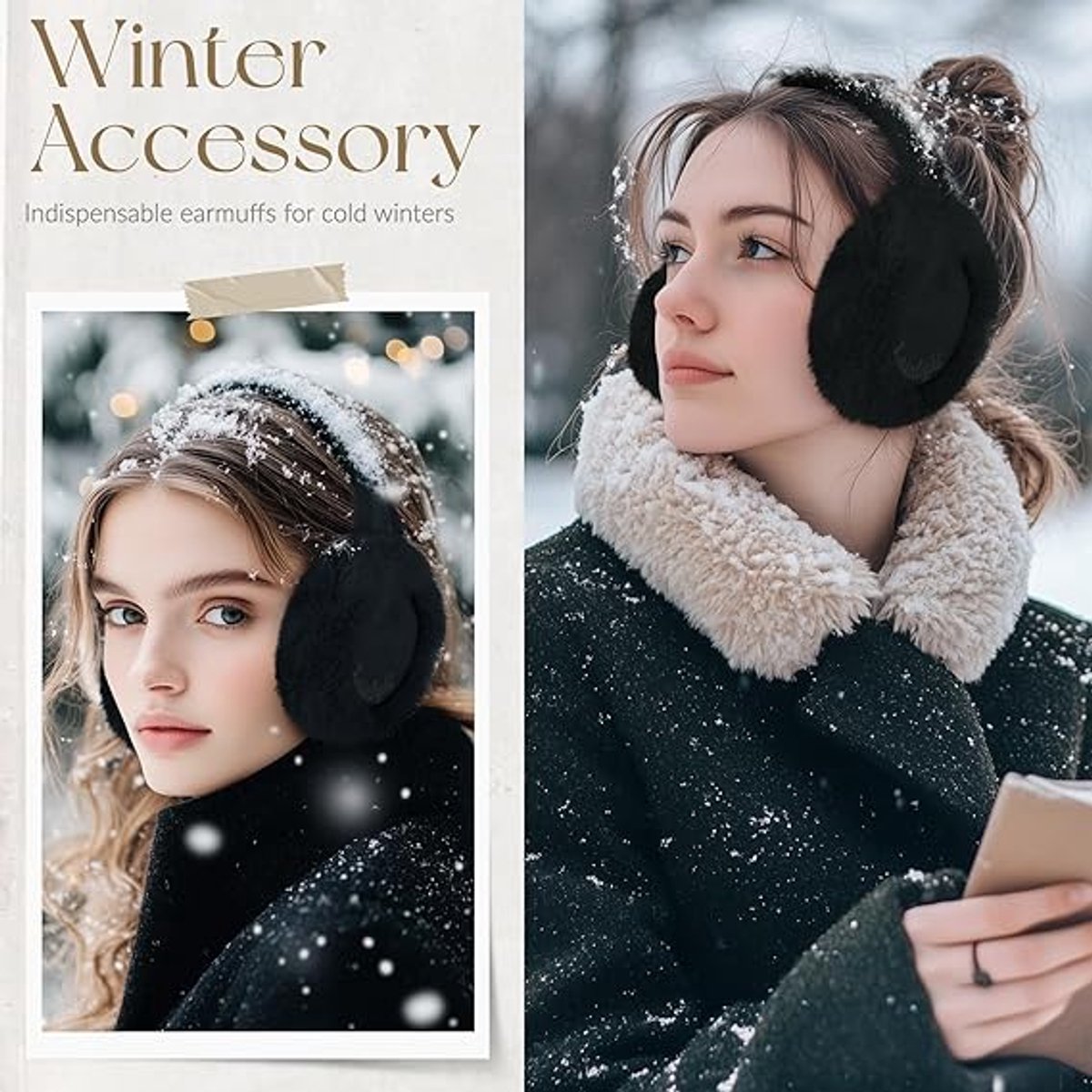 Warm earmuffs - Foldable, cute plush earmuffs - Soft and skin-friendly - Stylish and versatile - Protect your ears from the cold - black - Image 5