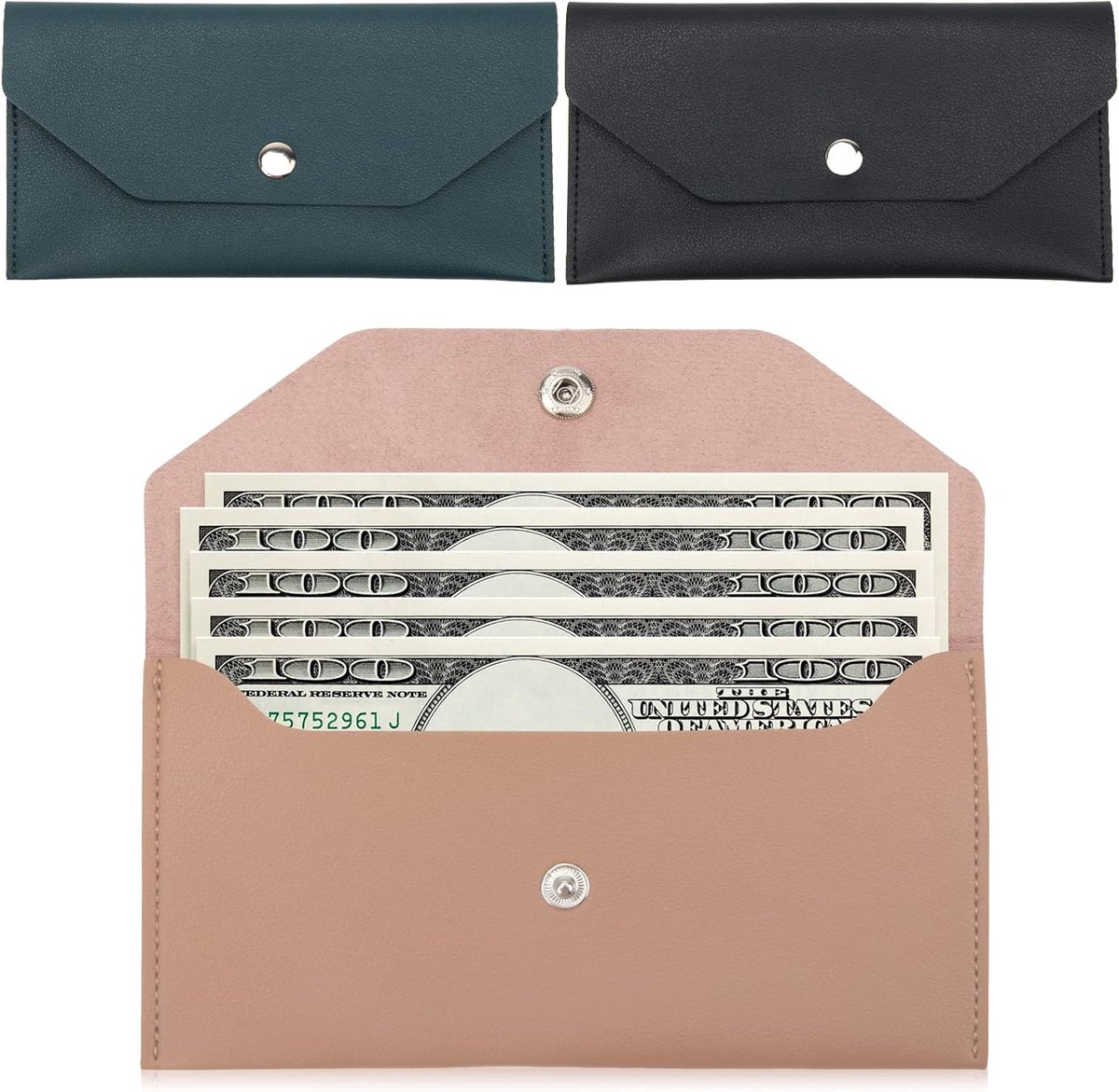 PU leather money envelope bag - 3 reusable budget envelopes for spring festivals, weddings, birthdays, graduations, and holidays (black, pink, dark blue) - Image 1