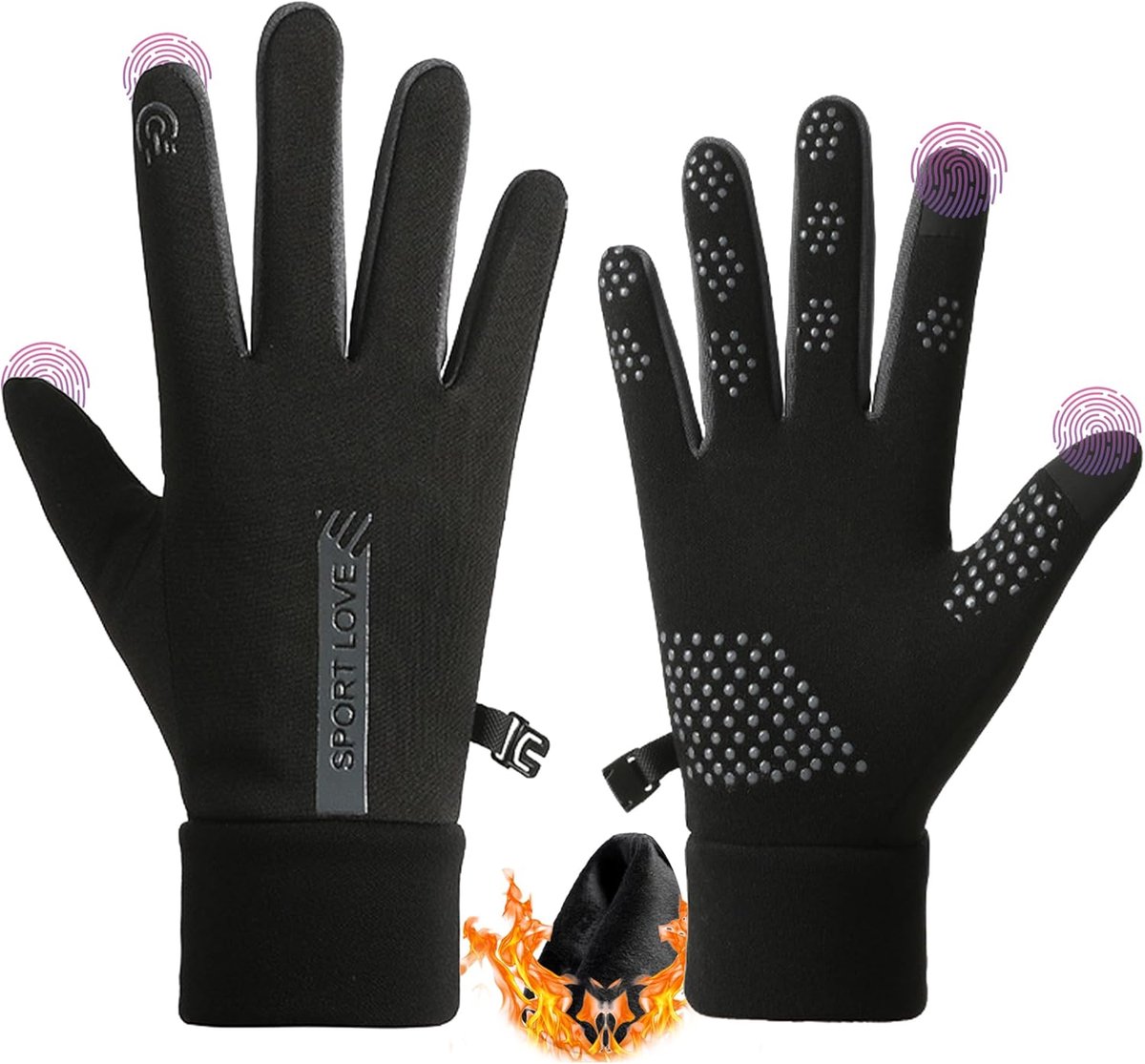 Warm winter gloves - Touchscreen operation - Warm fleece lining, Windproof - Suitable for cycling and driving, Non-slip black - Image 1
