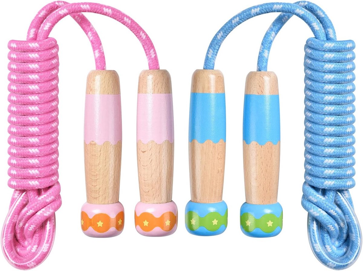Professional Sports Jump Rope Set of two jump ropes for children - 2.5 meters - adjustable length - with wooden handles - suitable for children from 5 years old (both boys and girls) - for sports and fitness - Image 1