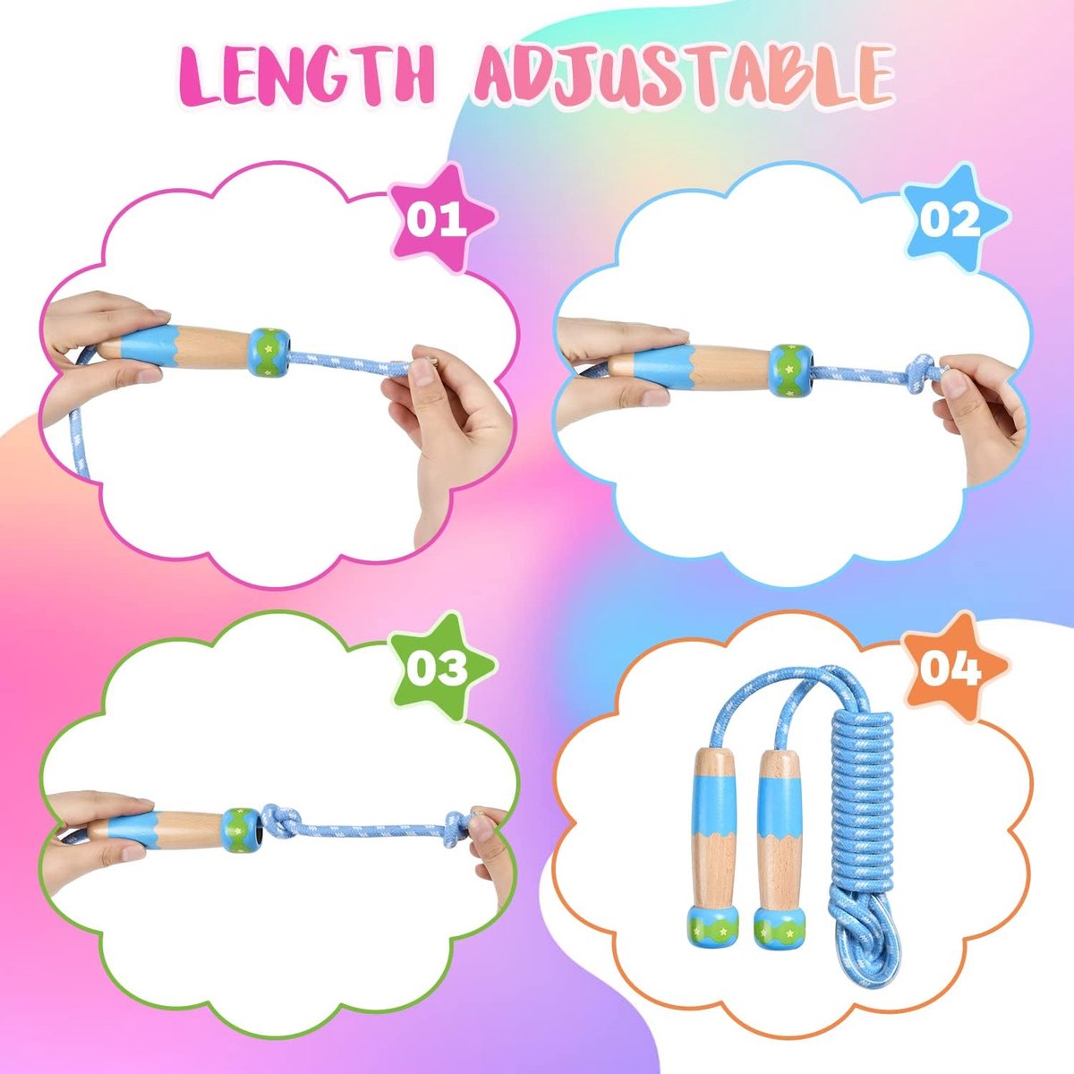 Professional Sports Jump Rope Set of two jump ropes for children - 2.5 meters - adjustable length - with wooden handles - suitable for children from 5 years old (both boys and girls) - for sports and fitness - Image 5
