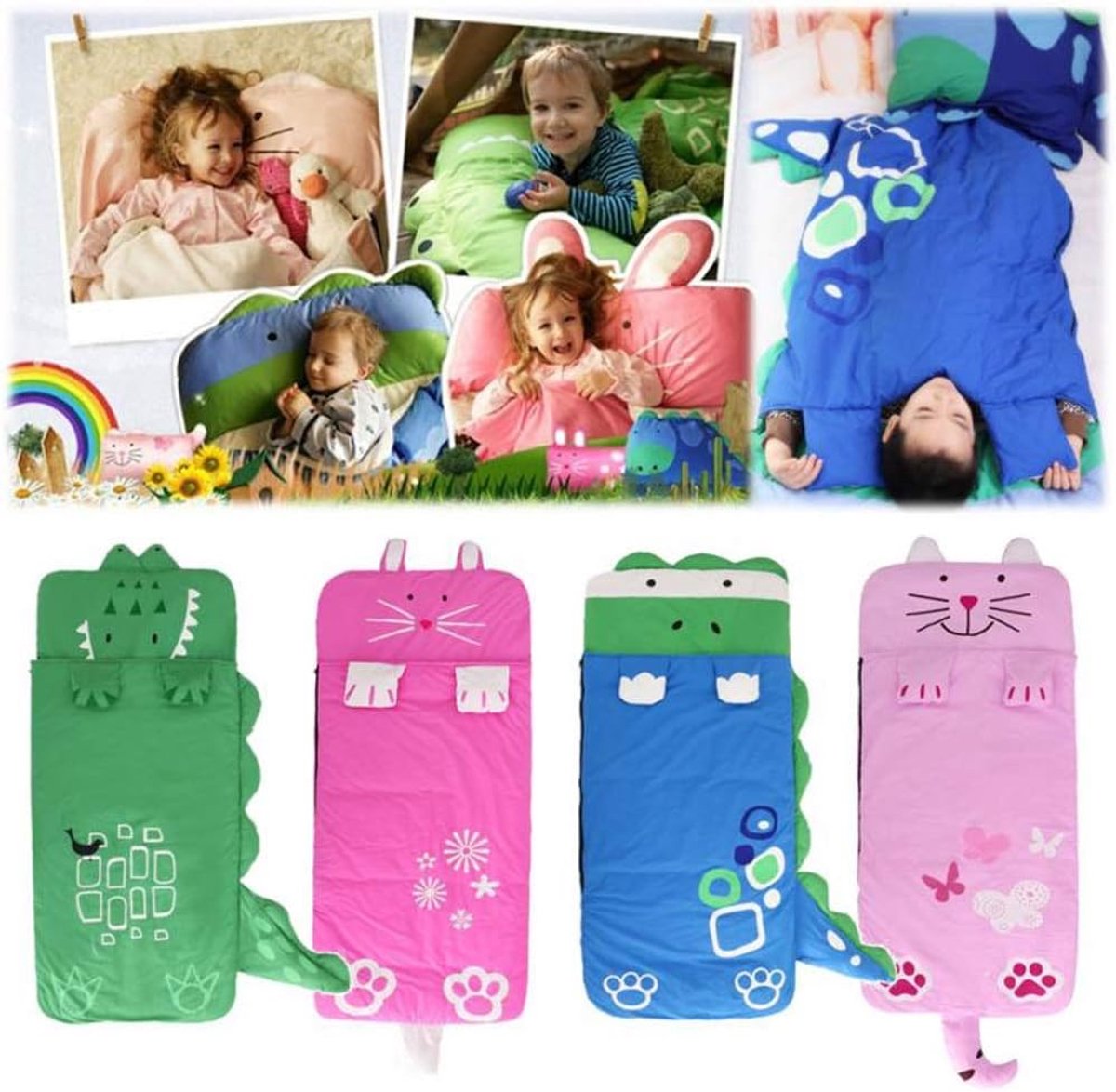 Children's Sleeping Bag 160x60cm – Cartoons, soft warm, green - Image 3