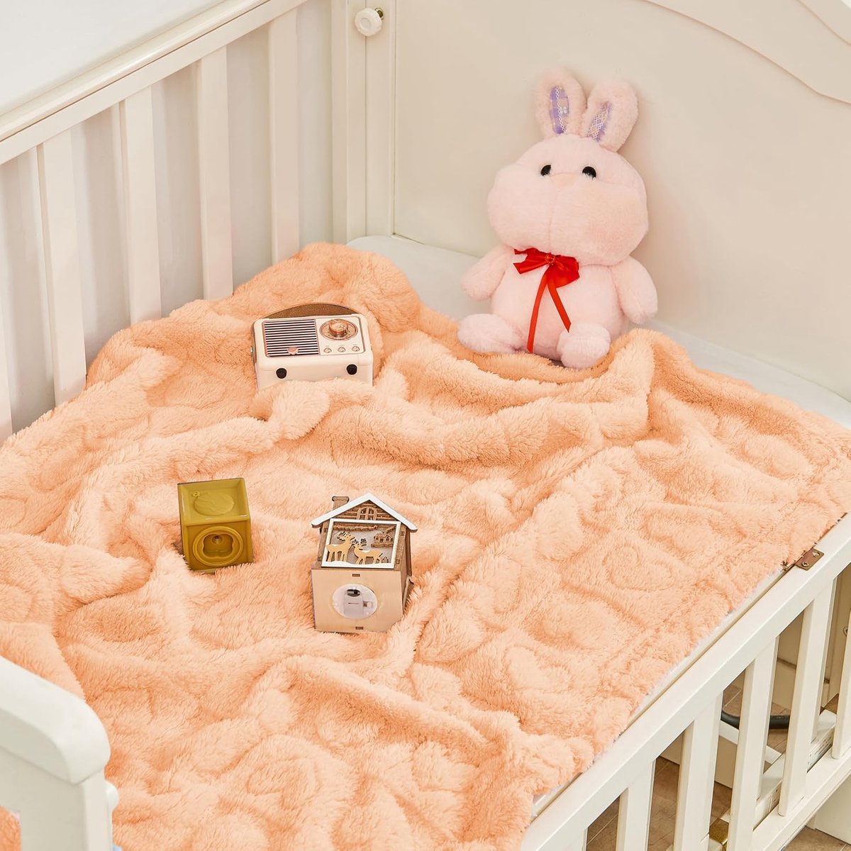 Baby blanket with heart motif, ultra-soft, cozy baby blankets for girls and boys, soft baby and toddler blankets for newborn babies, gifts for the crib and stroller (76 x 102 cm) (apricot pink) - Image 5