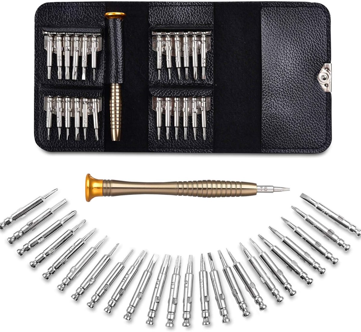 Screwdriver Set - 25-in-1 Repair Kit - Screwdriver Set with Protective Case - Professional Repair Kit for Mobile Phones, Laptops, and Glasses - Includes Torx, Y-, slotted, and triangle screwdrivers. - Image 1