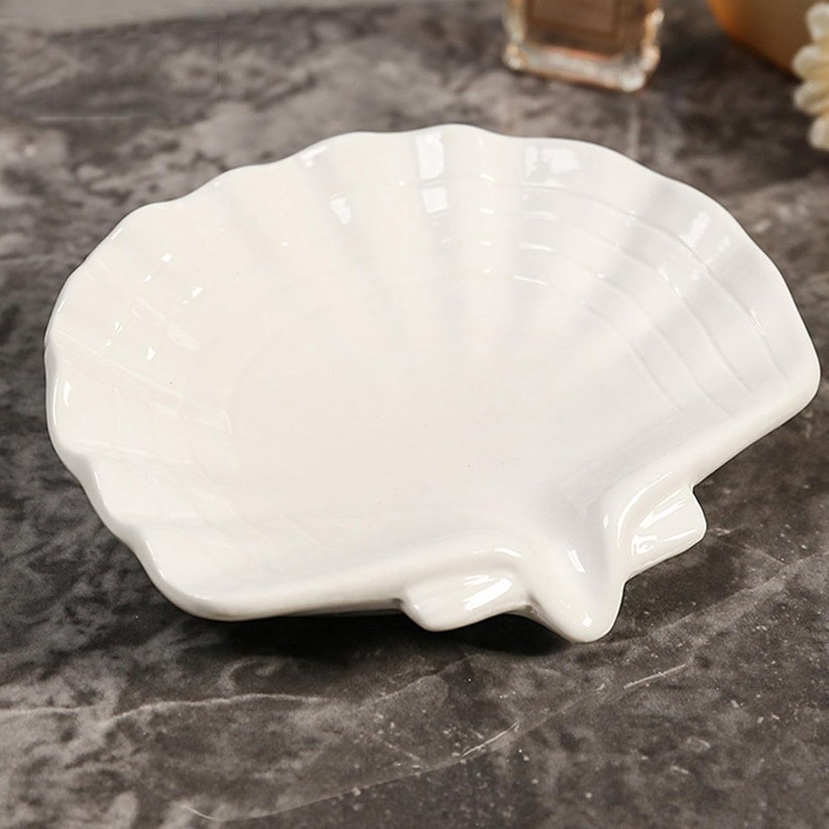 Ceramic Soap Holder - Sea-Shell Soap Tray with Self-Draining - Soap Holder - Soap Box - Small Soap Dish - 1 Piece White - Image 5
