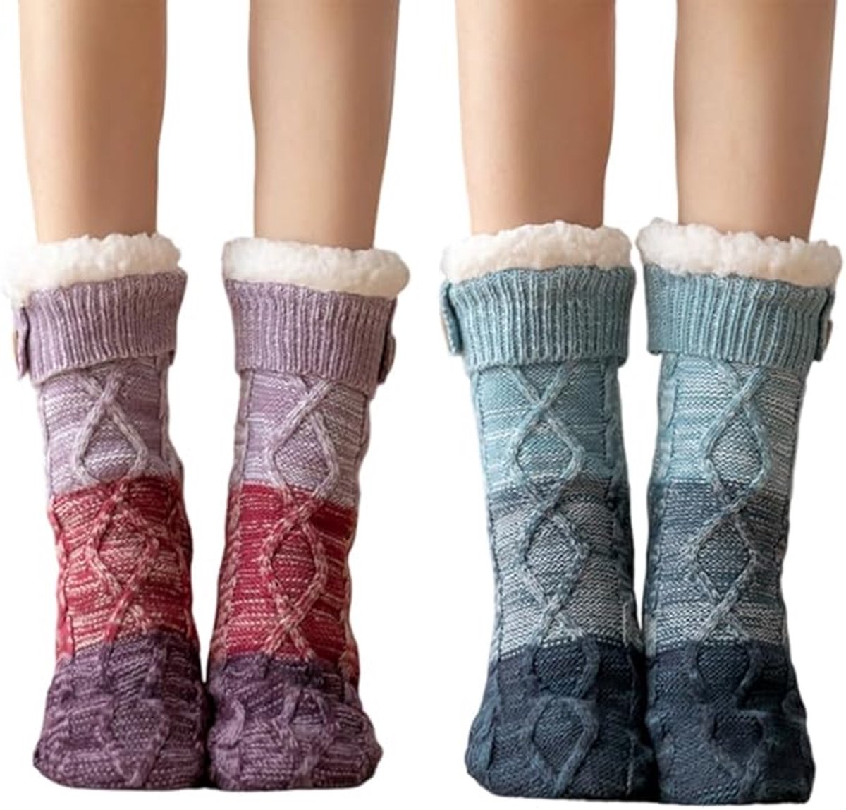 Two pairs of knitted fleece socks for women - warm, comfortable, soft and fluffy sleep socks for winter - Image 1