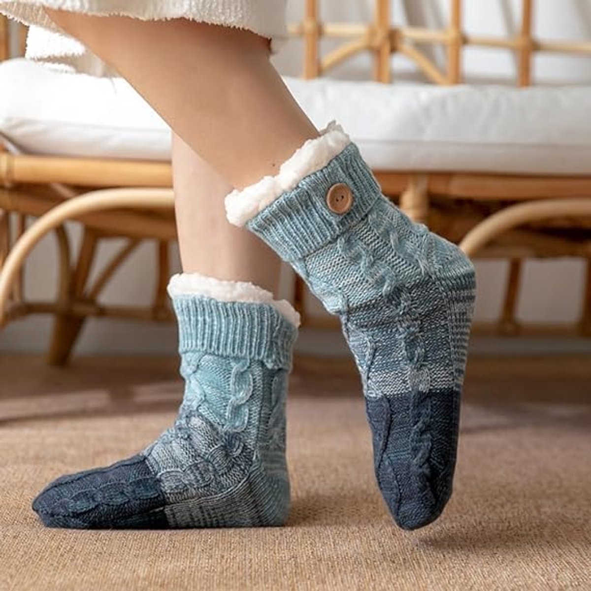 Two pairs of knitted fleece socks for women - warm, comfortable, soft and fluffy sleep socks for winter - Image 3