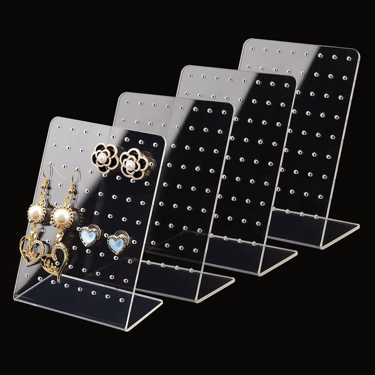 Acrylic Earring Holder - 4-Piece Set with 72 Compartments Earring Display Stand Retail Display Cabinet Earring Display Stand Personal Storage 3x2x4.5 inches - Image 1