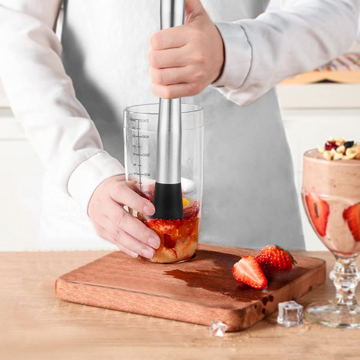 Cocktail Muddler & Stirrer - 25 cm 2-in-1 Bar Tool - Stainless Steel with Long Handle - For Mojitos and Fruit Drinks - Image 2