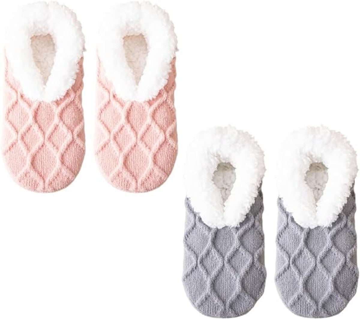 Women's Thermal Socks - Fleece Lined - Non-slip Bottom - Elastic Cuff - Bedroom & Living Room (Pink + Grey) - Image 1