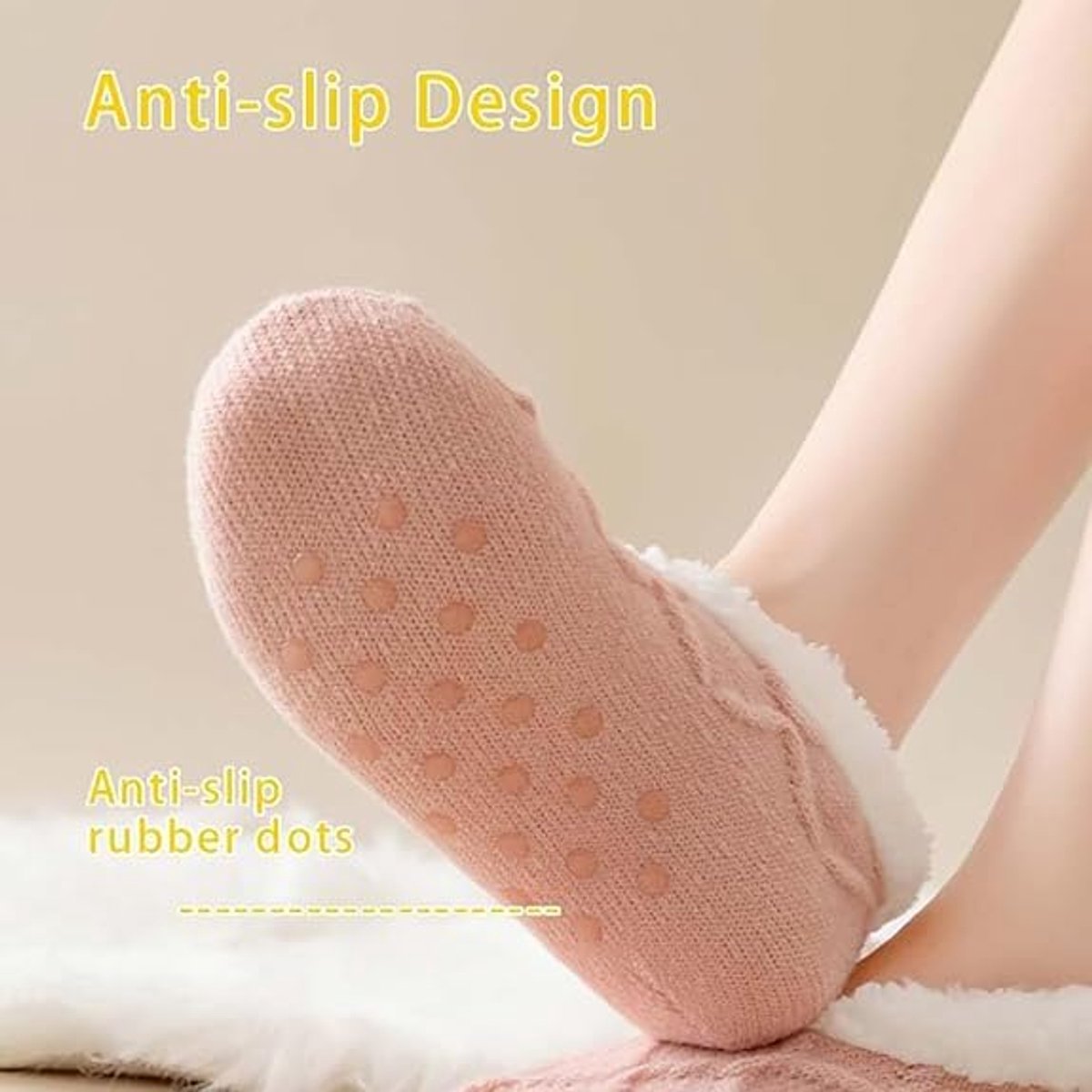 Women's Thermal Socks - Fleece Lined - Non-slip Bottom - Elastic Cuff - Bedroom & Living Room (Pink + Grey) - Image 3