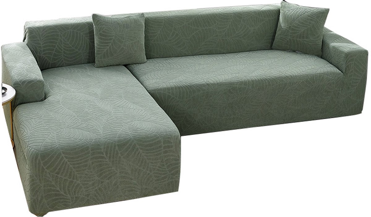 Waterproof sofa cover - Grass green jacquard leaf pattern - For 4-person sofa (235-300 cm) - Image 1