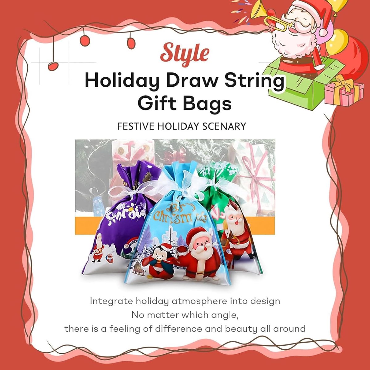 30 Pieces Christmas Bags - Christmas Gift Pouches - Christmas Gift Bags with Drawstring - 2026 New Foil Gift Bags - Holiday Gift Package with Drawstring, Decorative Gift - For the Holidays - Image 5