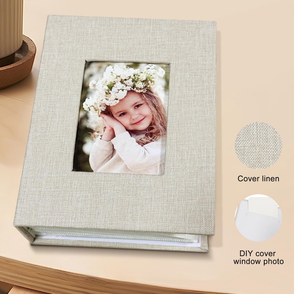 Photo album 4x6 – 100 compartments, linen cover, light grey - Image 1