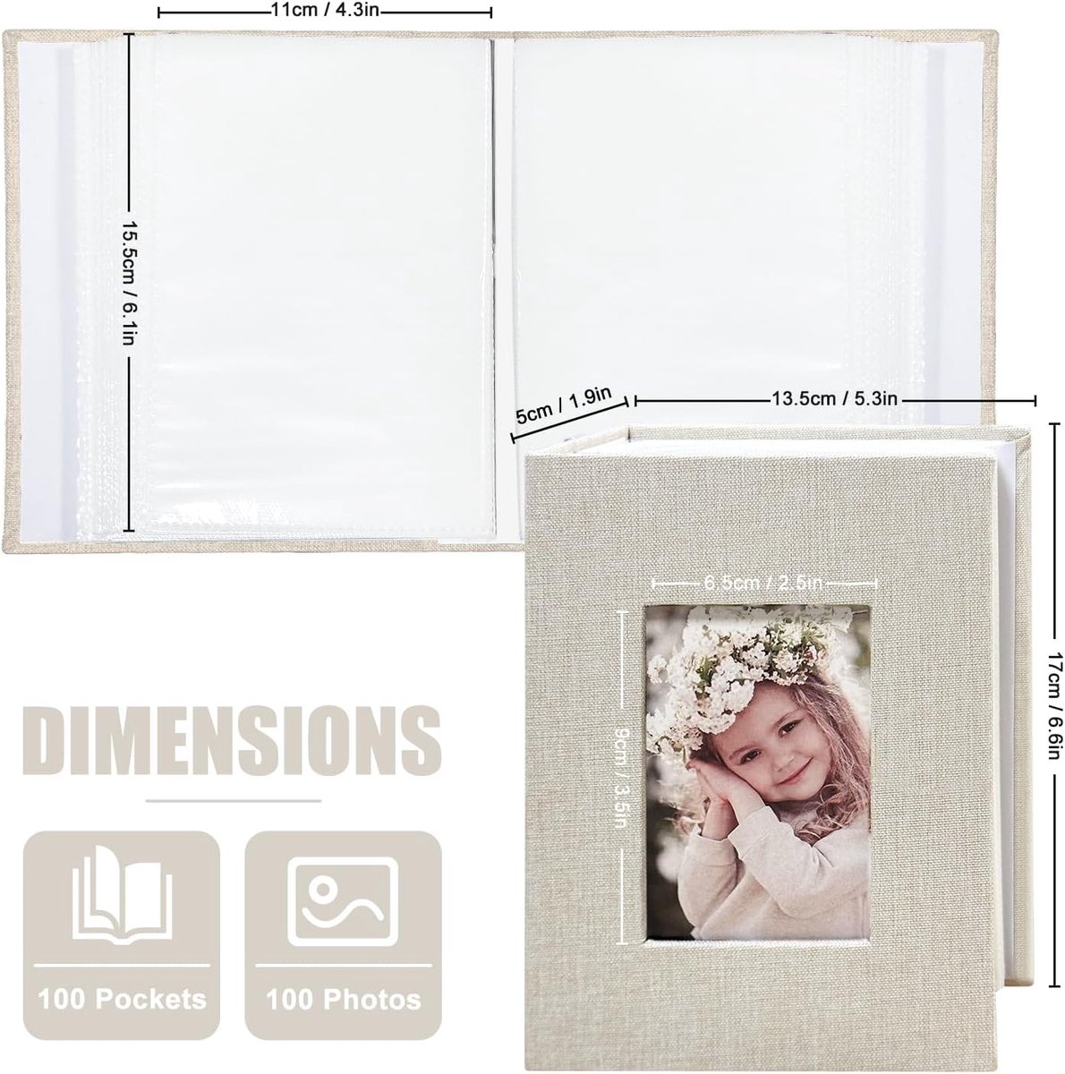 Photo album 4x6 – 100 compartments, linen cover, light grey - Image 2