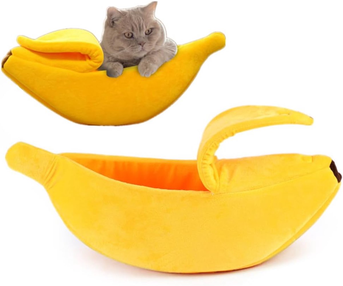 Banana-shaped pet bed - Creative dog and cat kennel - Warm and soft plush puppy mat - Cute fruit design for cats, kittens, and dogs - Available in various sizes (L) - Image 1