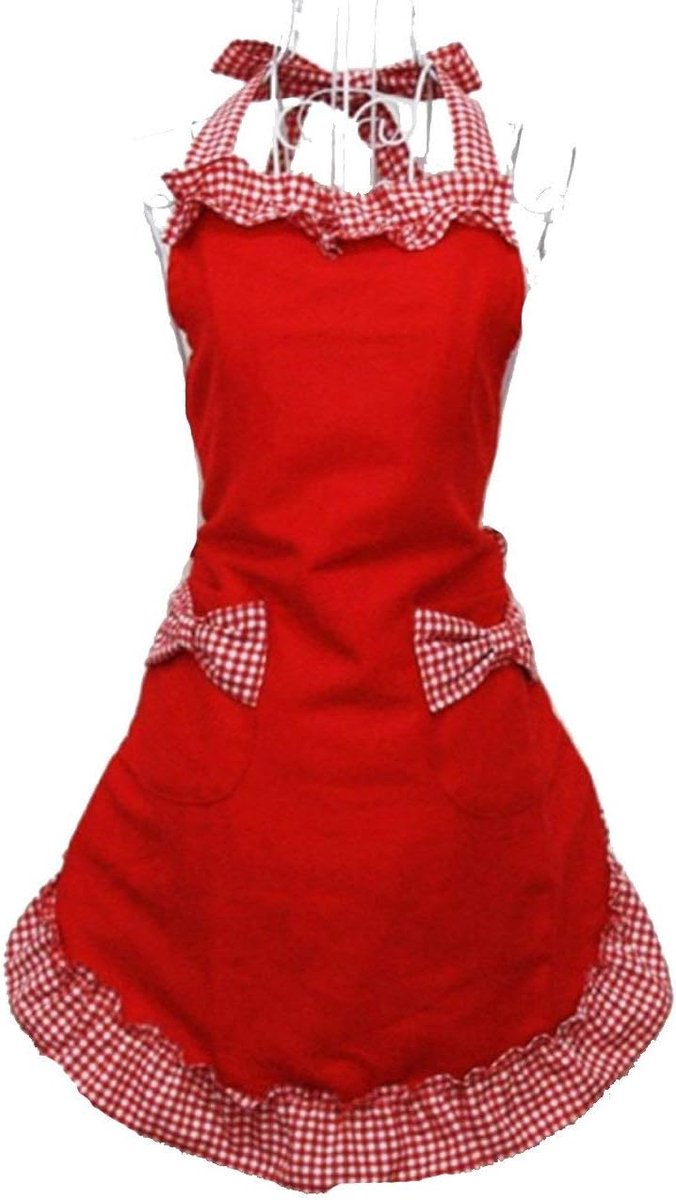Kitchen Apron - Catering Apron - Pottery Apron - BBQ Apron - Painting Apron - Carpenter's Apron - flirty vintage aprons for womanly girls with pockets as a Mother's Day gift (red) - Image 1