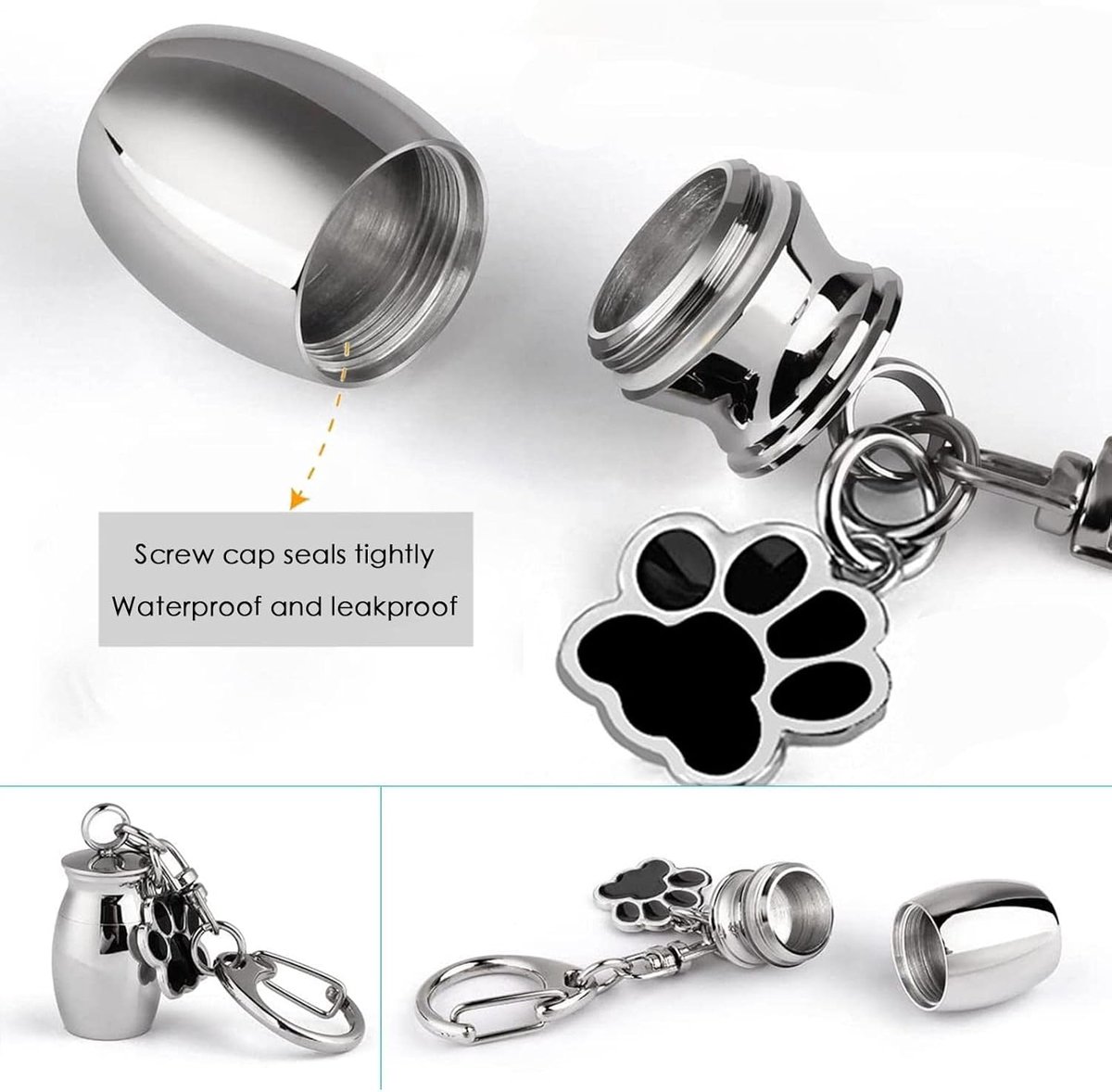Pet Ash Keychain - Stainless Steel Paw - Waterproof - Ash Holder for Cats Dogs - Image 4