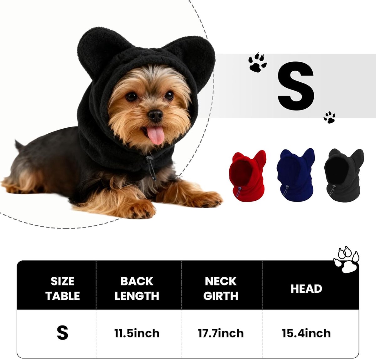 Dog emergency winter cone with ear protection, fleece neck warmer for dogs, (black, S) - Image 2