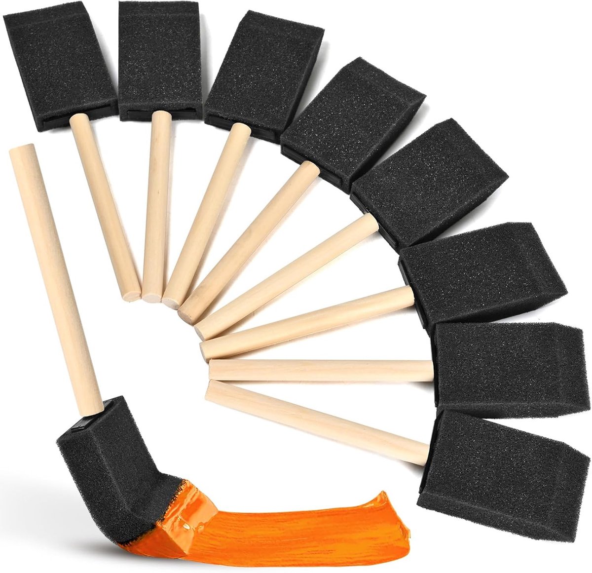 Foam paint brushes - 8 pieces, 4 cm wide - Sponge brushes for smooth painting - For staining and craft projects - Image 1