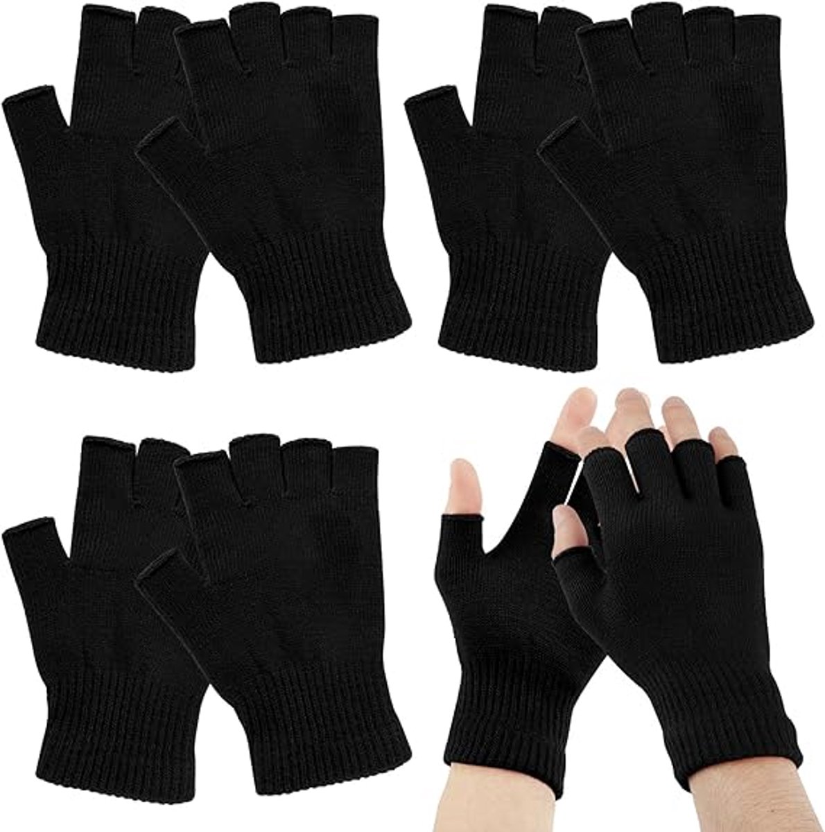 Fingerless gloves (pack of 4 pairs) - Fingerless gloves for women - Fingerless gloves for men - Winter warmth - Knitted half-finger design - Suitable for work, typing, writing, and running - Unisex - Image 1