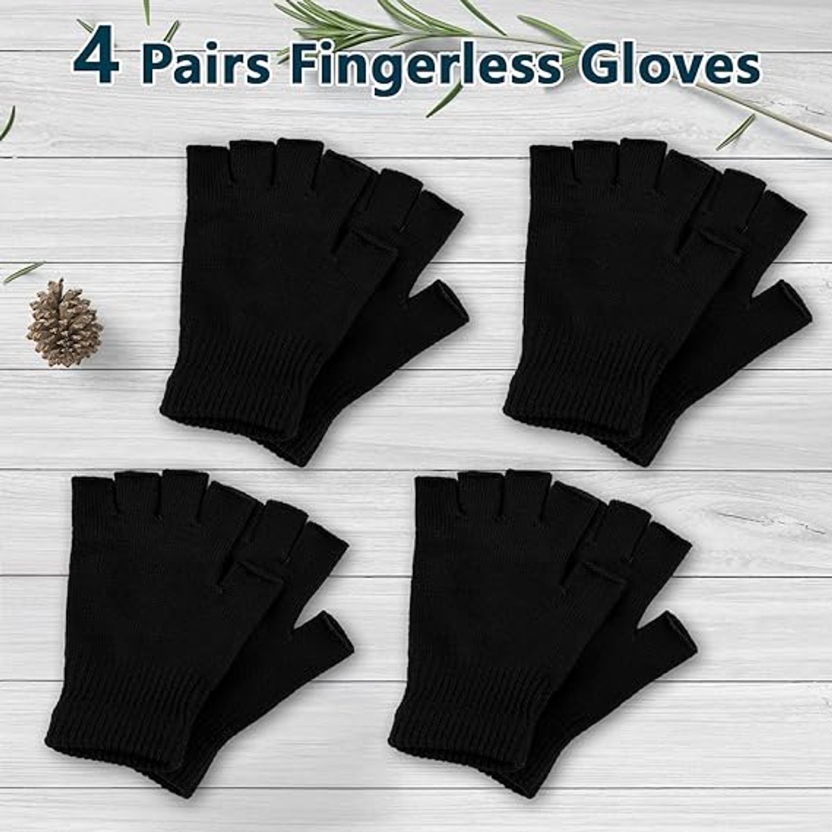 Fingerless gloves (pack of 4 pairs) - Fingerless gloves for women - Fingerless gloves for men - Winter warmth - Knitted half-finger design - Suitable for work, typing, writing, and running - Unisex - Image 3