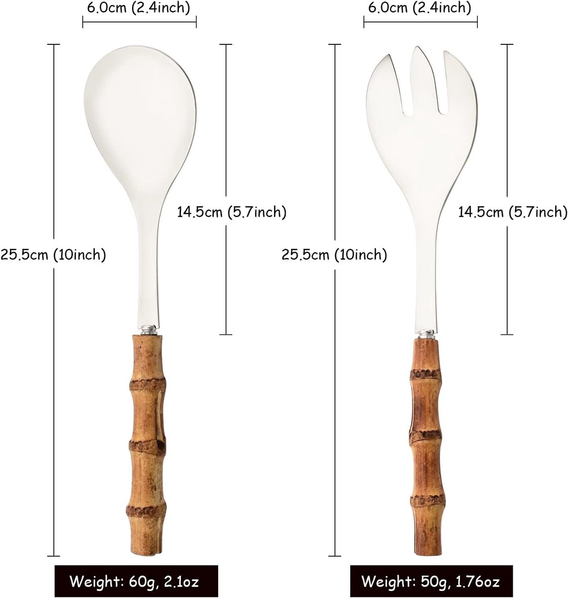 Cutlery set - including spoon and fork - made of 304 stainless steel - with natural bamboo handles, 25 cm long - suitable for kitchens, parties, buffets, etc. - 4 pieces in total / 2 of each - Image 5