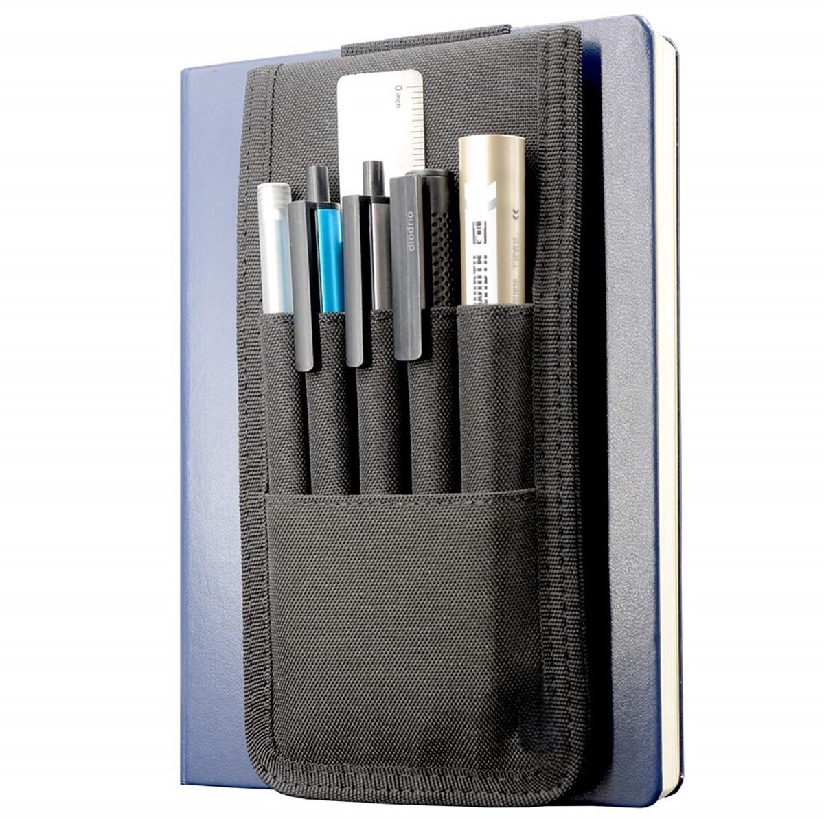 Adjustable pen holder - Velcro, 3 elastic bands - For hardcover diaries & planners - Image 1