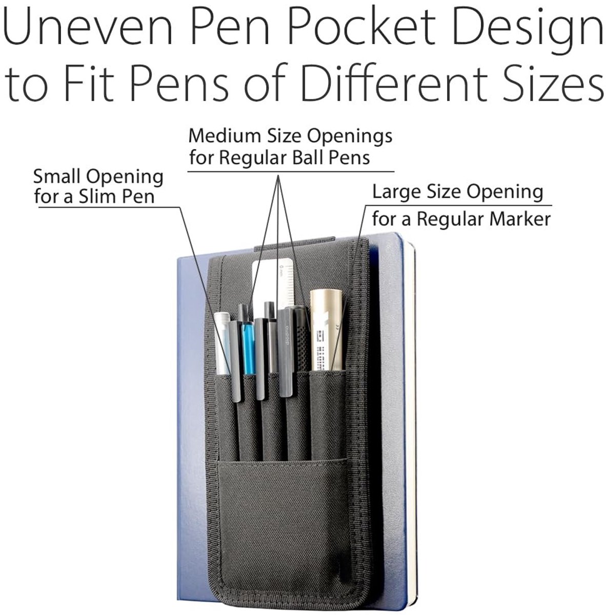 Adjustable pen holder - Velcro, 3 elastic bands - For hardcover diaries & planners - Image 3