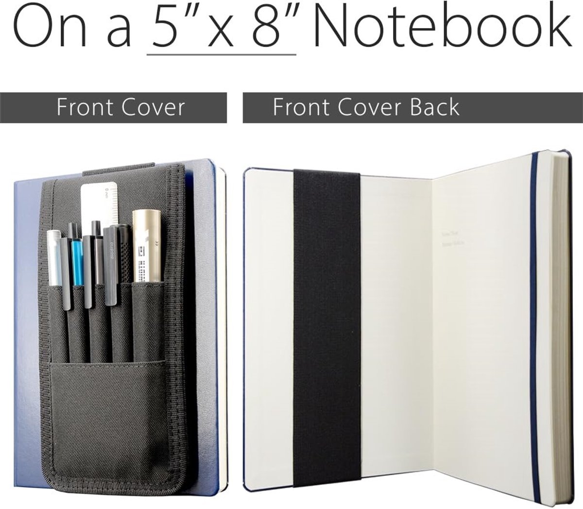Adjustable pen holder - Velcro, 3 elastic bands - For hardcover diaries & planners - Image 4