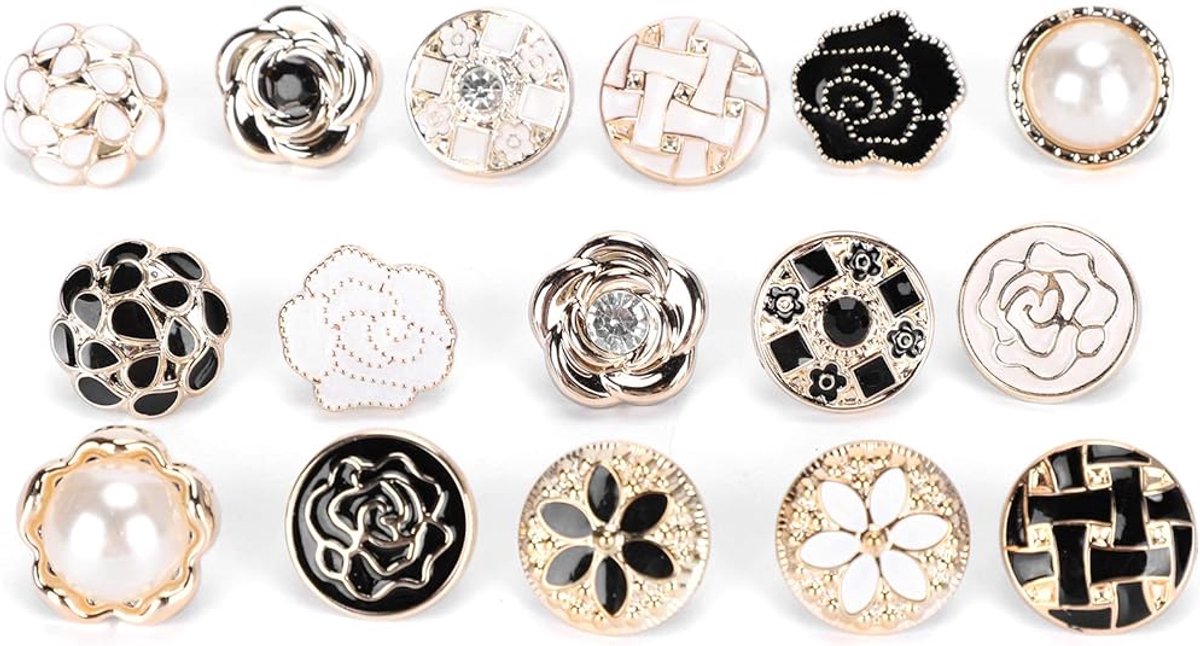 Blouse Brooch Buttons Set 16-piece – Soft enamel, random styles - Image 1