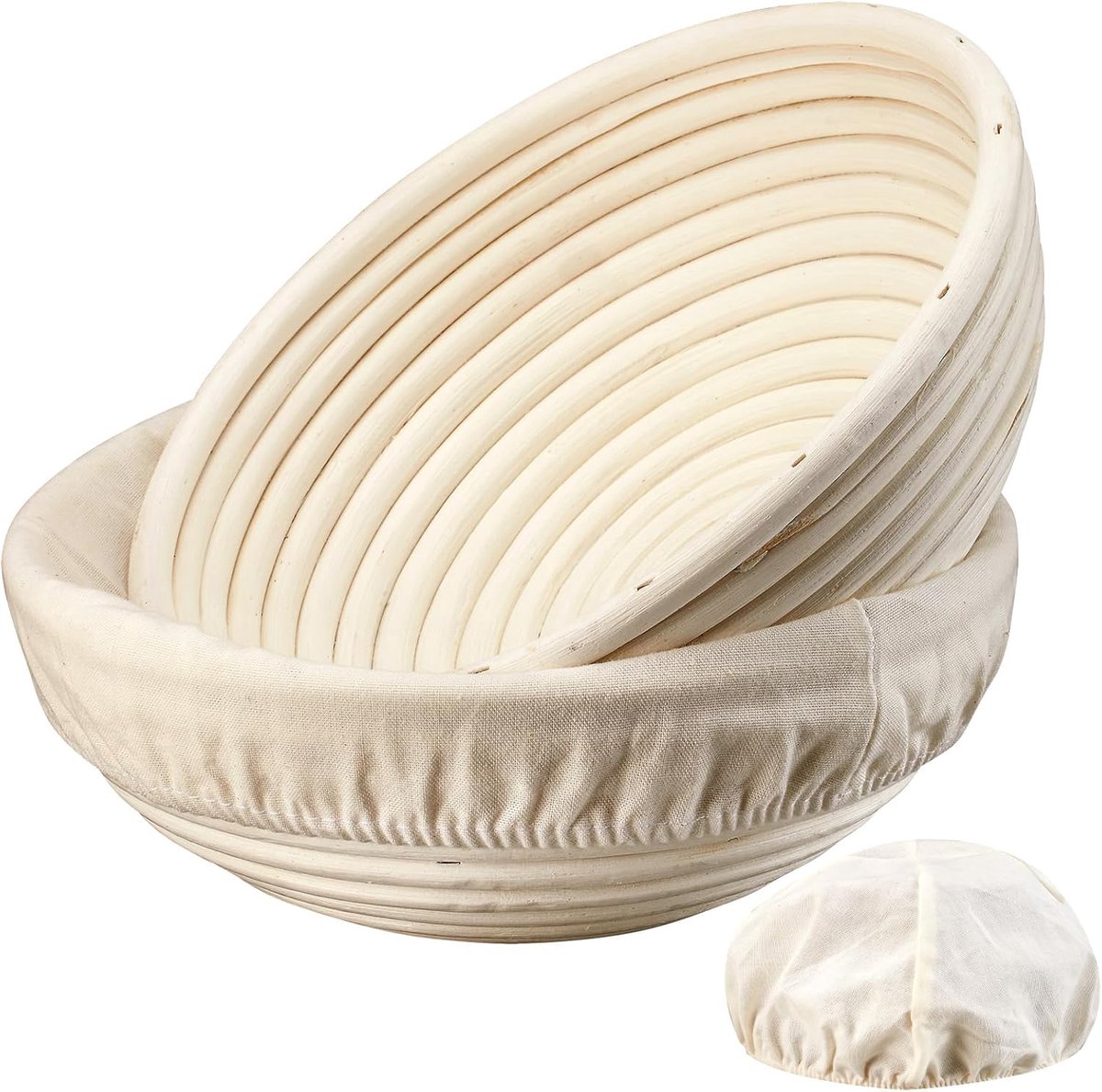 2-Pack Fermentation Basket - Bread Proofing Basket - 9 Inch Round Woven Basket - Includes Linen Lining - Handmade from Natural Reed - Image 1