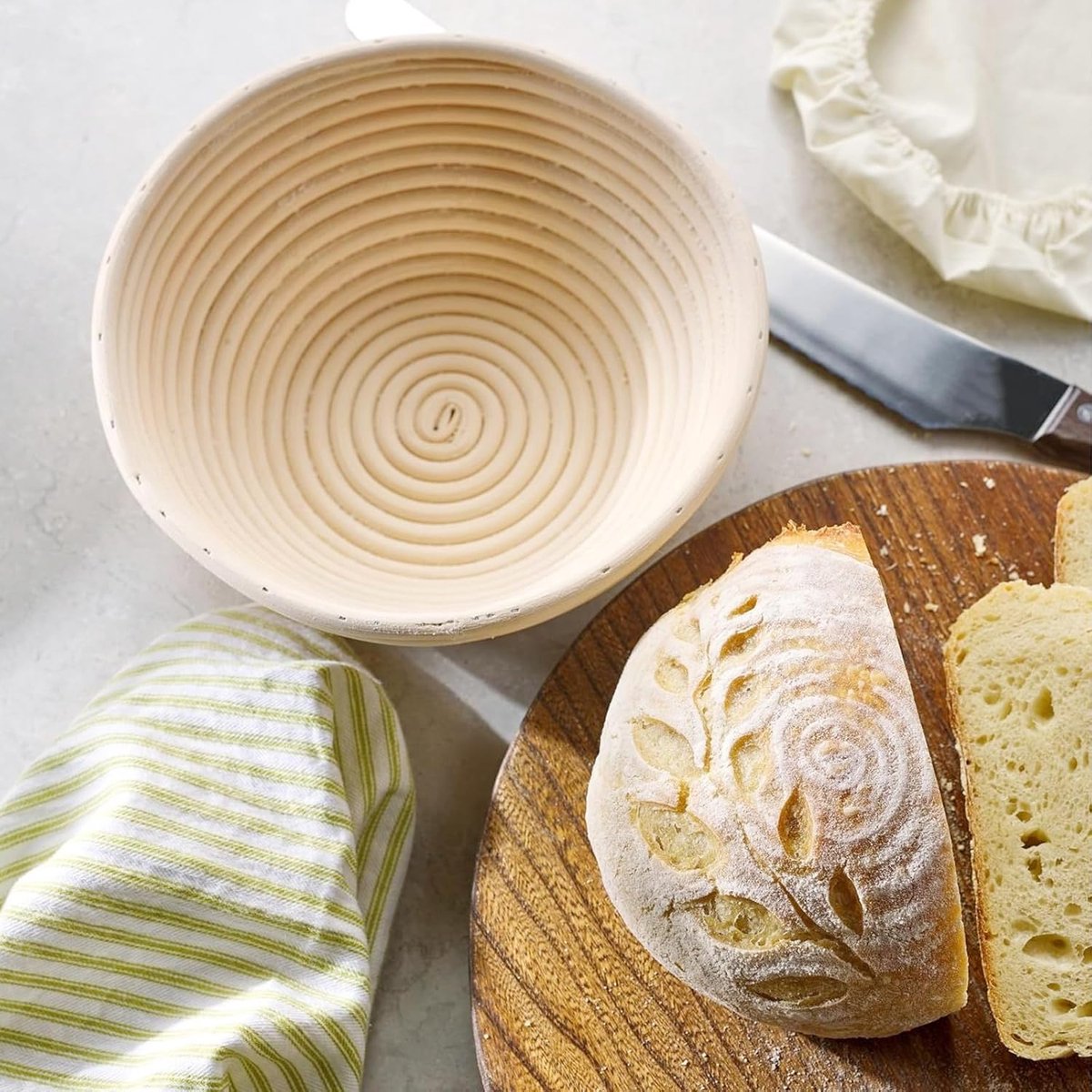 2-Pack Fermentation Basket - Bread Proofing Basket - 9 Inch Round Woven Basket - Includes Linen Lining - Handmade from Natural Reed - Image 2