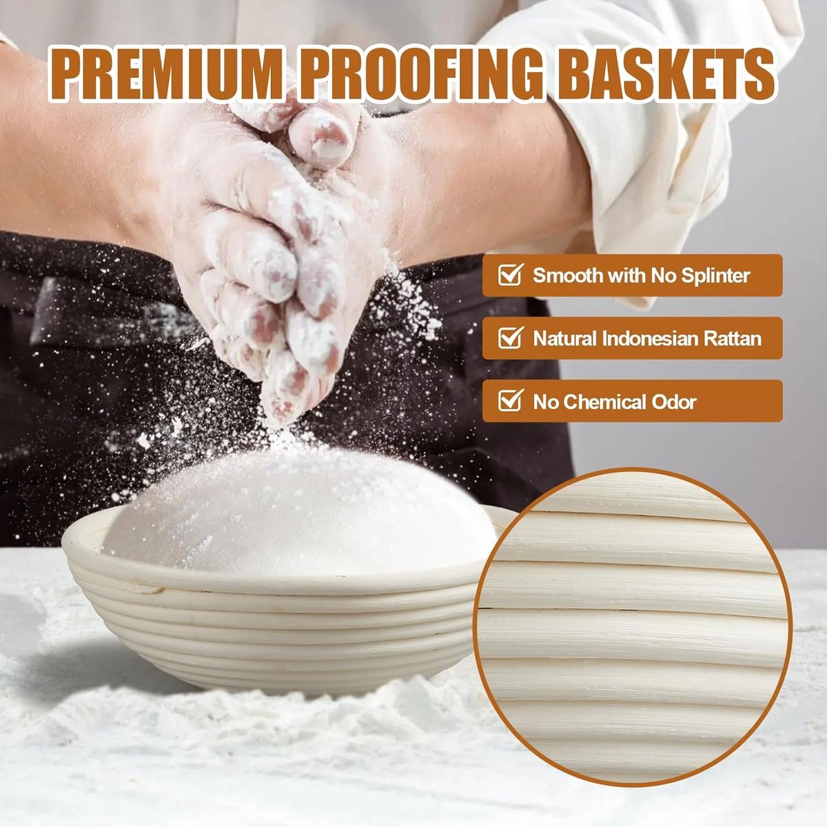 2-Pack Fermentation Basket - Bread Proofing Basket - 9 Inch Round Woven Basket - Includes Linen Lining - Handmade from Natural Reed - Image 5