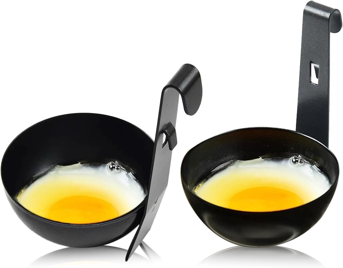 2-piece egg cooker - Stainless steel pan for poached eggs with hanging cups - Non-stick cookware for soft-boiled eggs and breakfast - Image 1