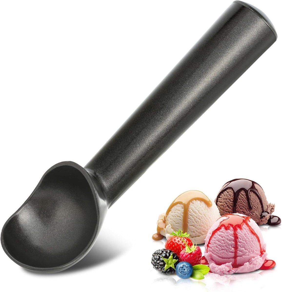 Ice Cream Scoop-Ice Cream Spoon - 17.8 cm - Kitchen Utensils-Frost-Resistant - Aluminum - Sturdy and durable - Easy to clean - Suitable for Italian ice cream, cookie dough, sorbet, almond ice cream (Black) - Image 1